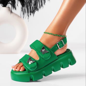 Дамски сандали с платформа зелени от еко кожа Crystal #19497