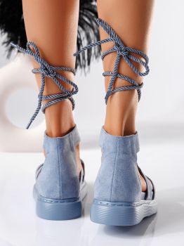 Дамски сандали с платформа сини от обърната еко кожа Diamond #19502
