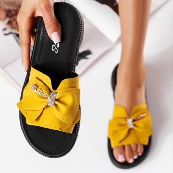 Дамски чехли с платформа жълти от еко кожа Elena #19658