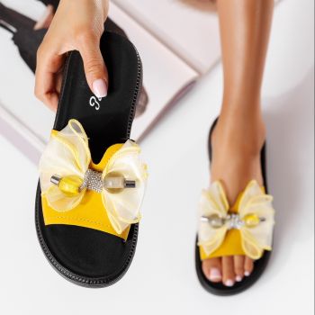 Дамски чехли с платформа жълти от еко кожа Andreea #19670