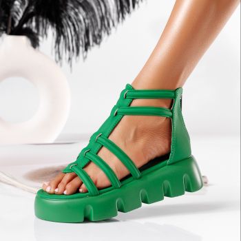 Дамски сандали с платформа зелени от водоустойчив материал Aria #19598