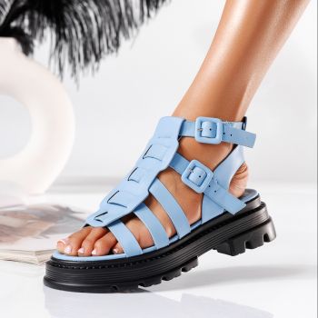 Дамски сандали с платформа сини от еко кожа Nora #19605