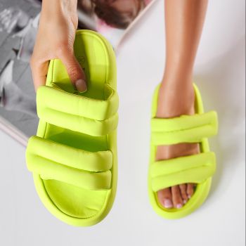 Дамски чехли с платформа зелени от водоустойчив материал Lumi  #19707