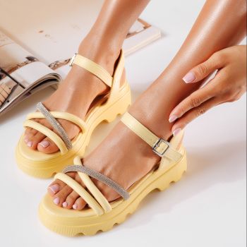 Дамски сандали с платформа жълти от еко кожа Anita #19717