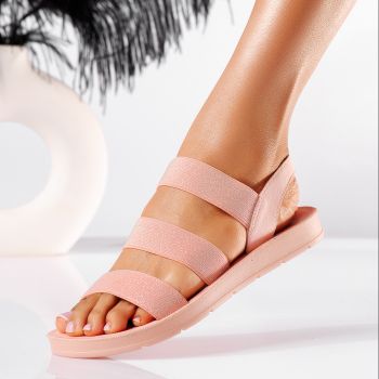 Дамски сандали с ниска подметка от текстилен материал розови Simona #19765
