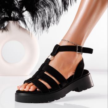 Дамски сандали с платформа черни от обърната еко кожа Estela #19816