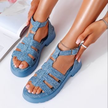 Дамски сандали с платформа сини от еко кожа Estela #19817