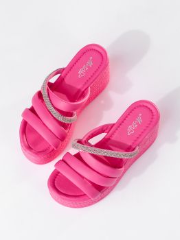 Дамски чехли с платформа розови от еко кожа Adriana #19803