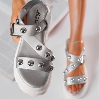 Дамски сандали с платформа сребристи от еко кожа Lidia #19830