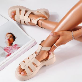 Дамски сандали с платформа бежови от еко кожа Estela #19818