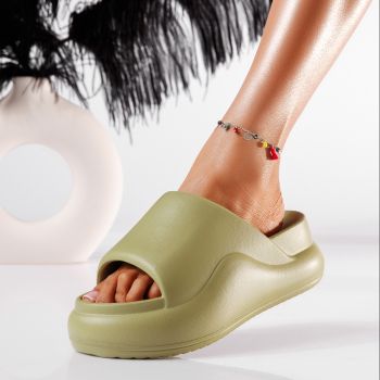 Дамски чехли с платформа зелени от синтетичен материал Ellis #19899