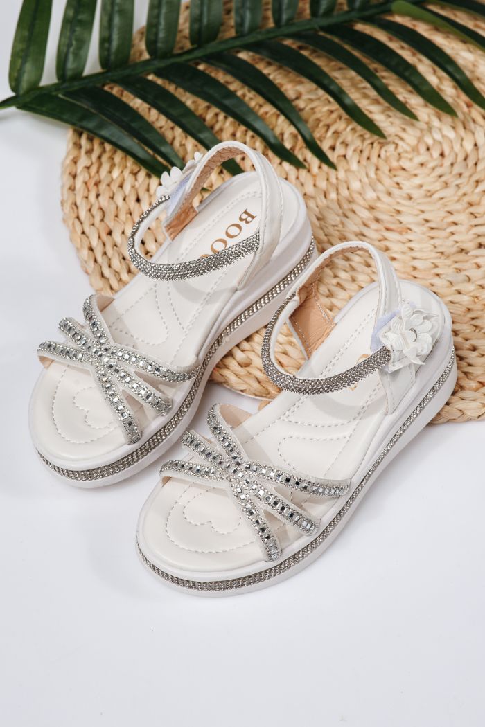 Sandale fete albe din piele ecologica Ophelia2 #21757