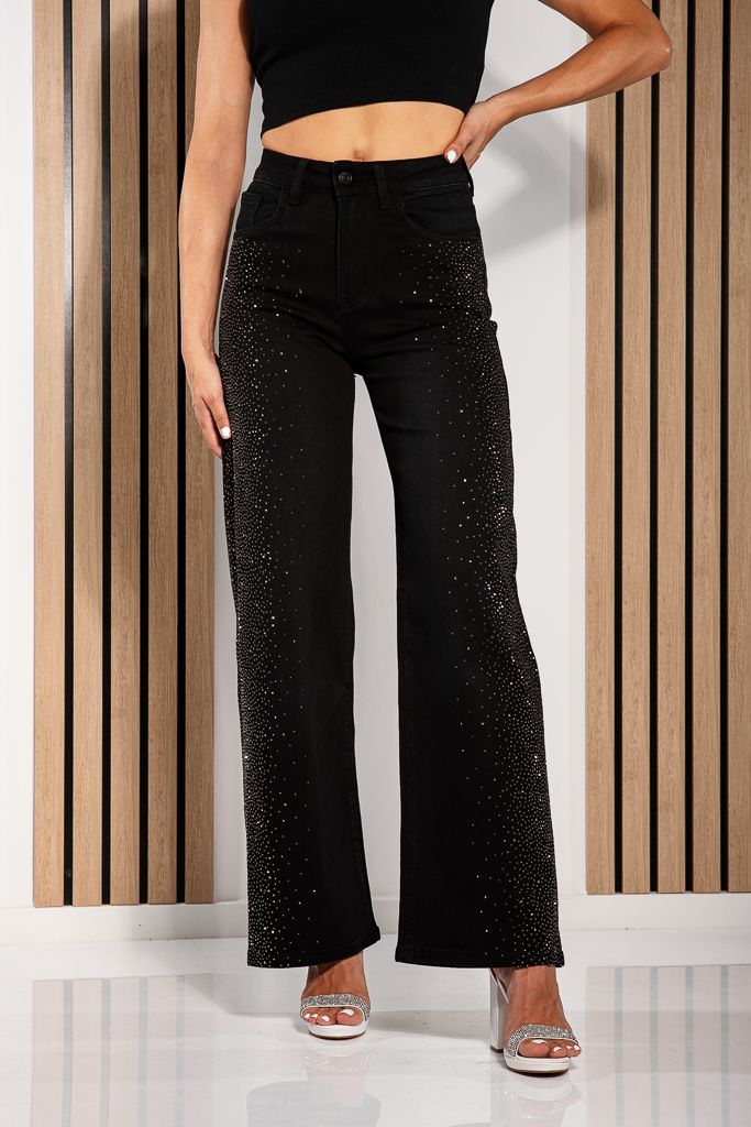 Дамски Wide Leg Fit Дънки Giovana черни #A1209