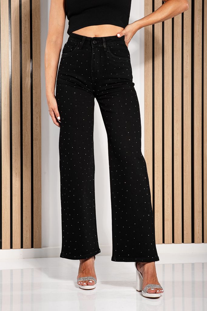 Дамски дънки с широк крачол Alfreda Black #A1214