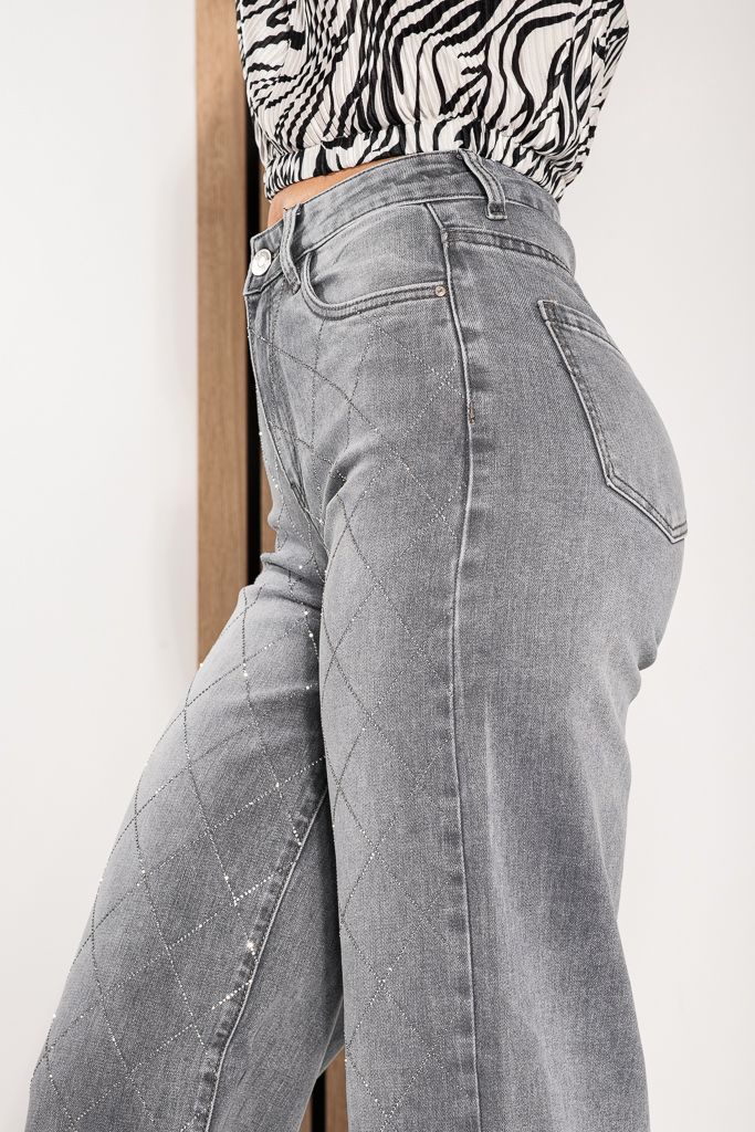 Дамски Wide Leg Fit Дънки Irene Сиви #A1228