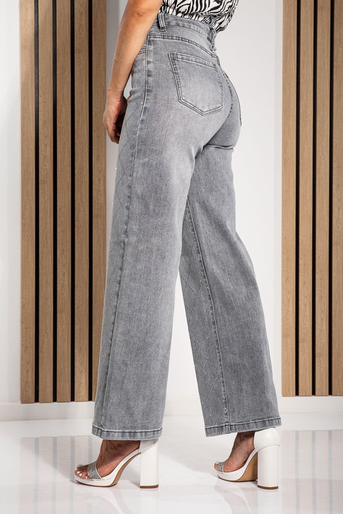 Дамски Wide Leg Fit Дънки Irene Сиви #A1228
