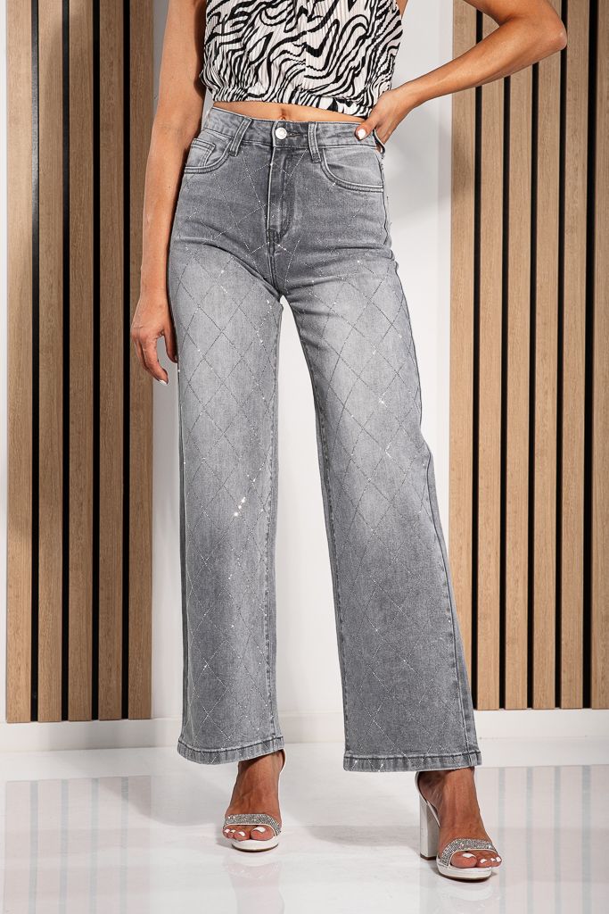 Дамски Wide Leg Fit Дънки Irene Сиви #A1228