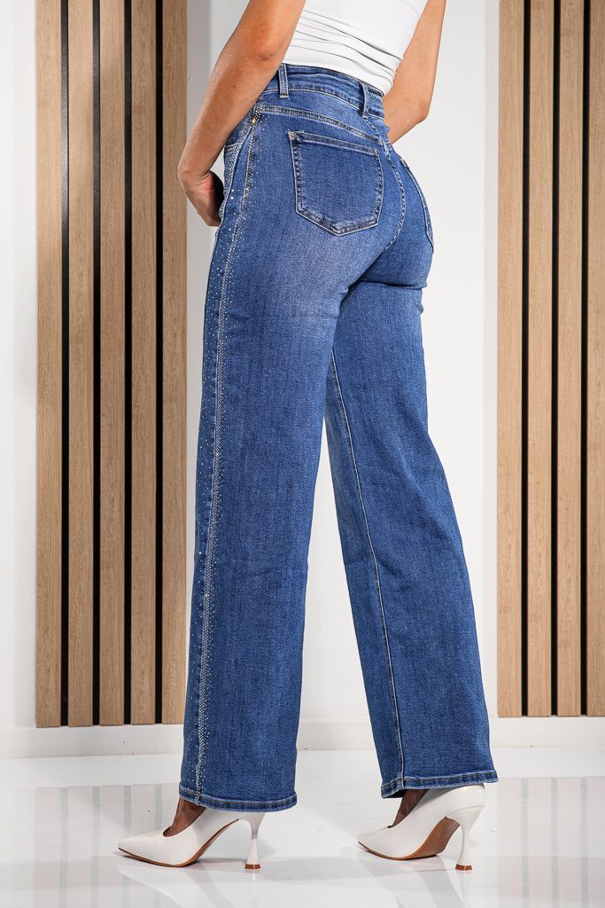Дамски Wide Leg Fit Дънки Divya сини #A1223