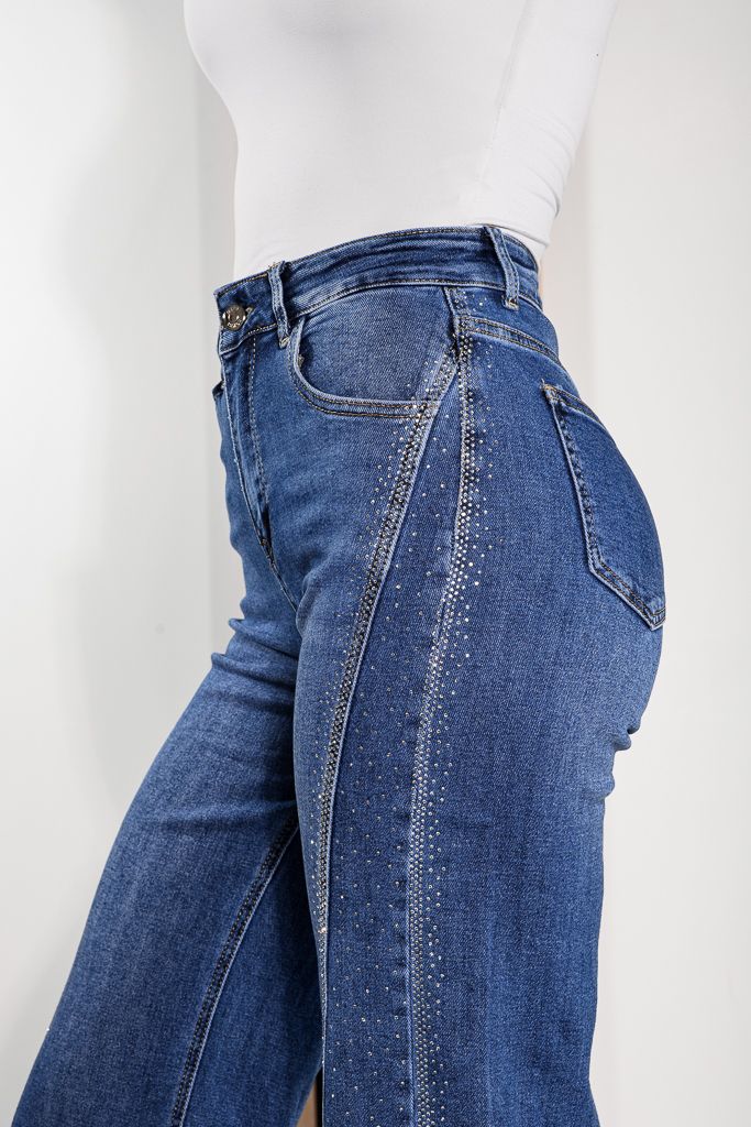 Дамски Wide Leg Fit Дънки Divya сини #A1223