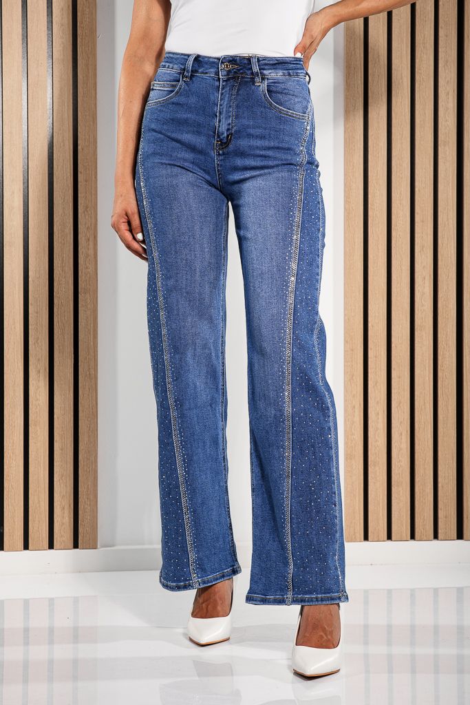 Дамски Wide Leg Fit Дънки Divya сини #A1223