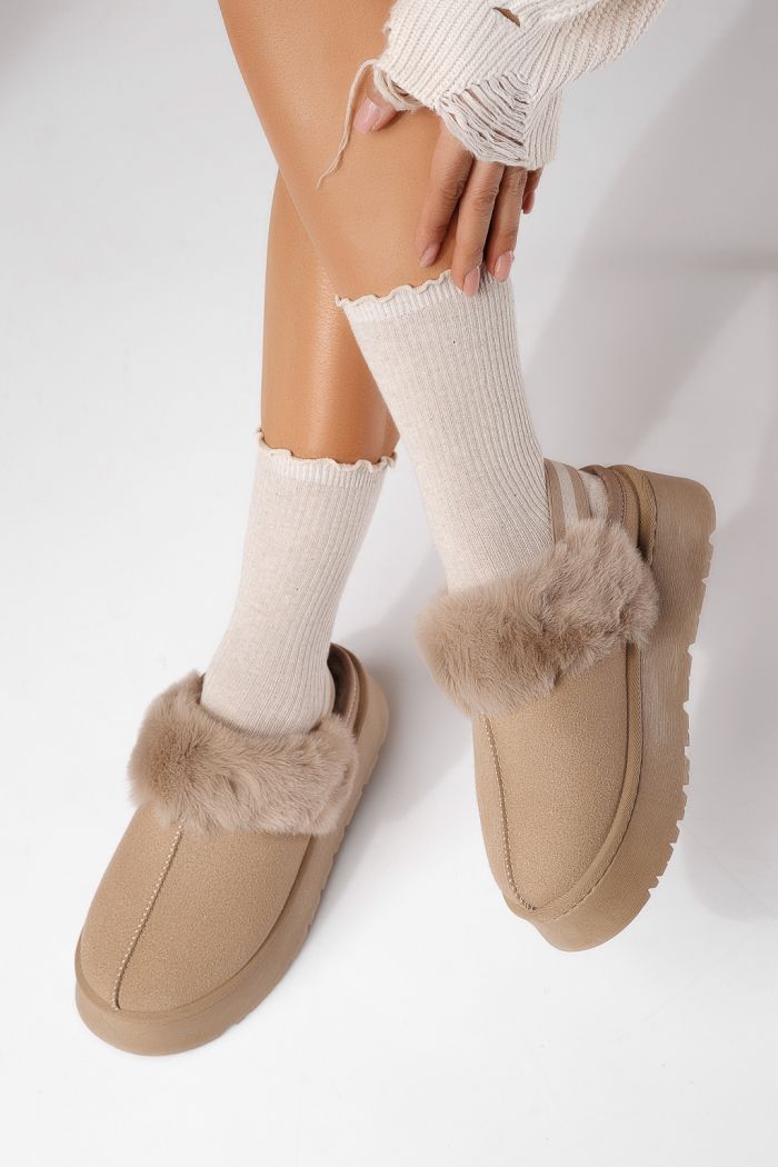 Дамски боти подплатени с пух тип UGG каки от обърната еко кожа Despina #22903