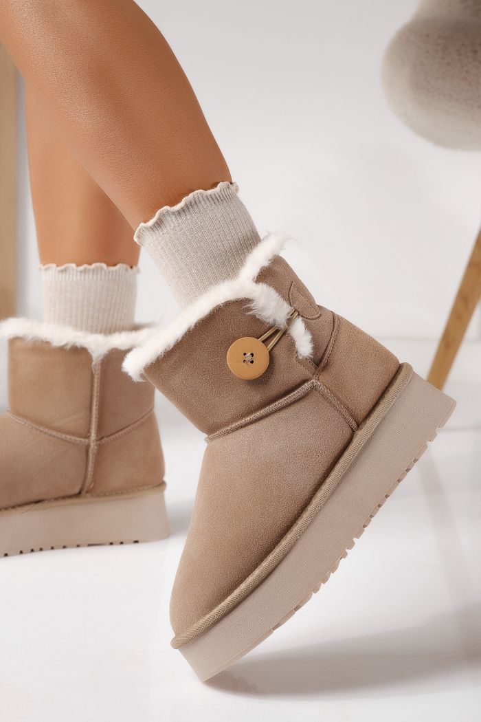 Дамски къси чизми подплатени с пух тип UGG каки от обърната естествена кожа Larisa #22885