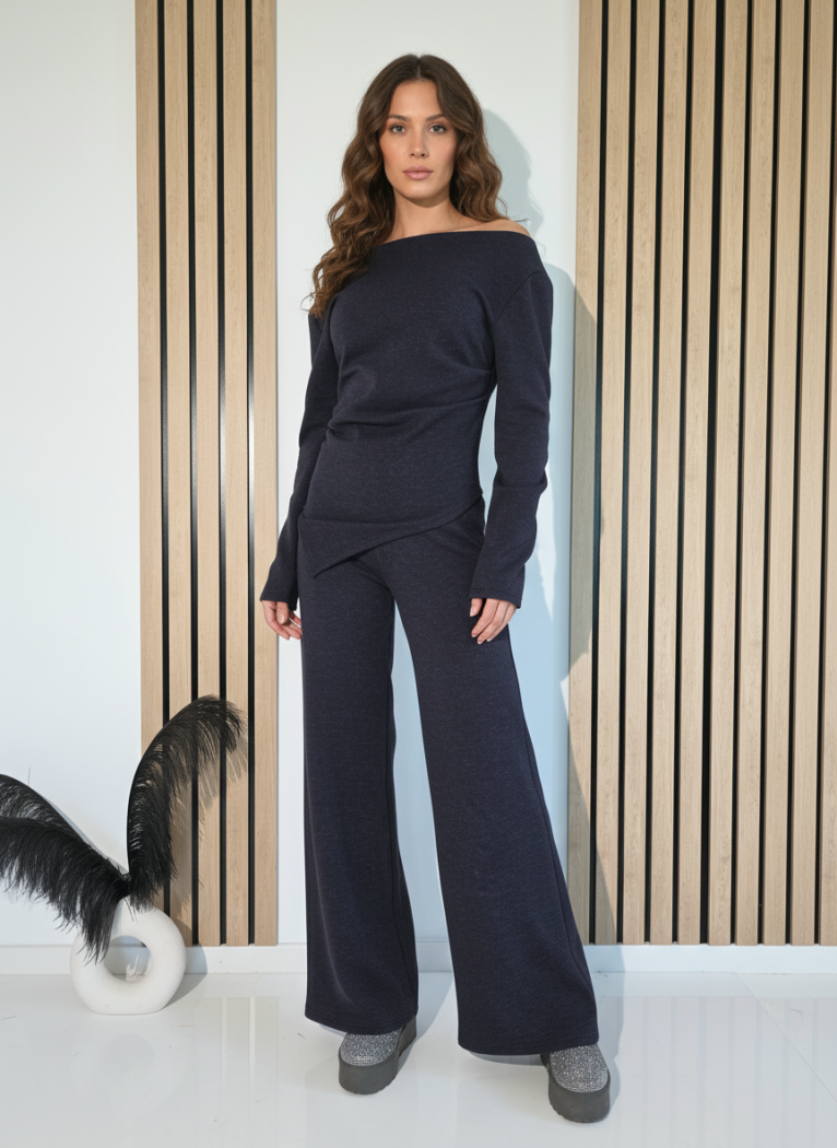 Дамски Комплект син Flori 2 части ватиран #A1262