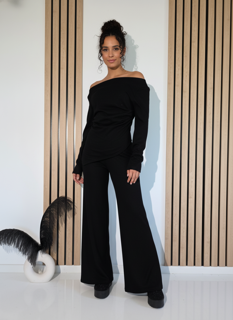 Дамски Комплект черен Flori 2 части ватиран #A1263