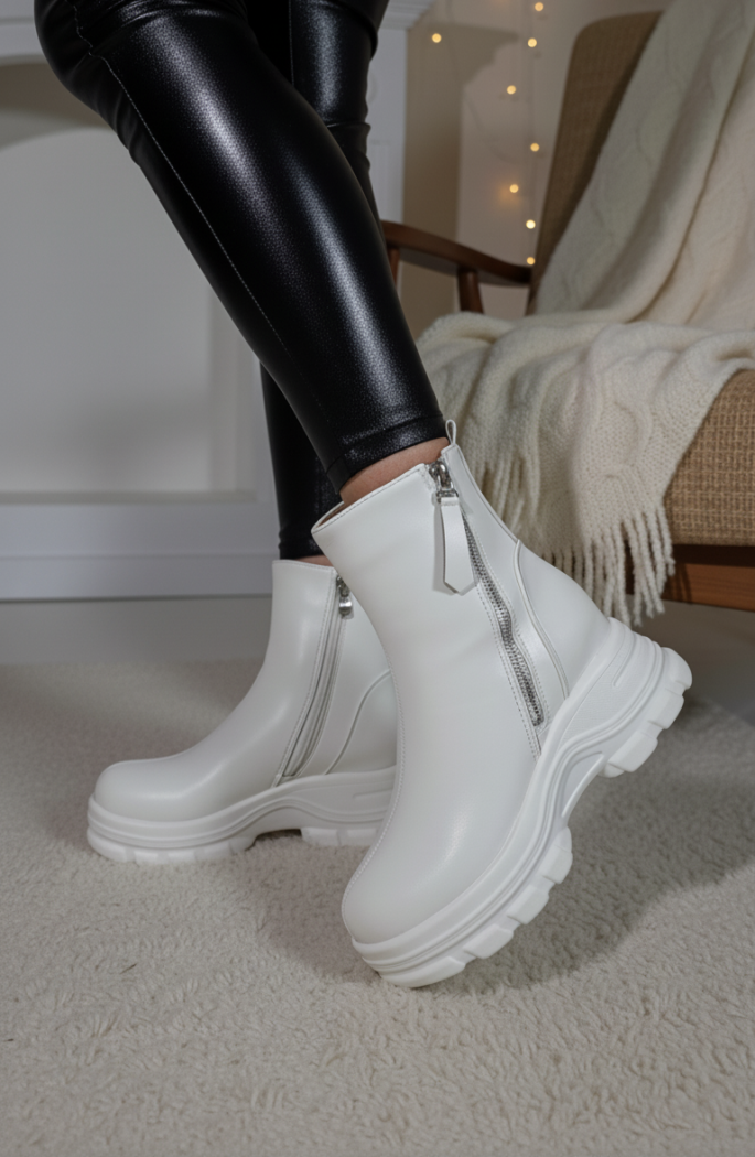 Дамски боти ватирани бели от еко кожа Sofia #23027