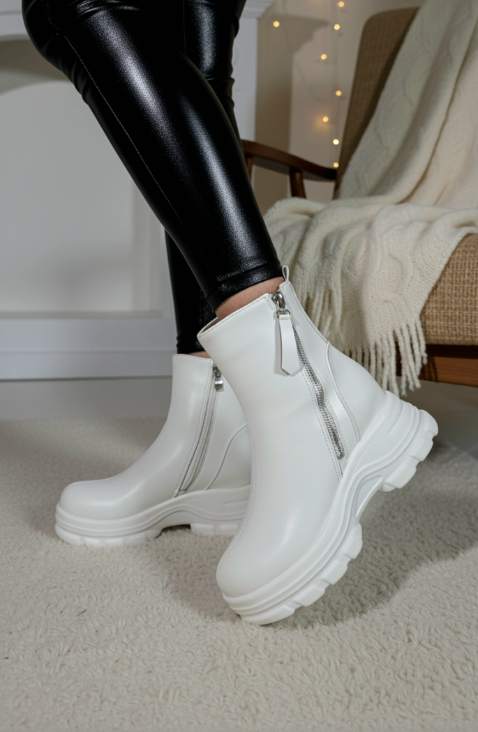 Дамски боти ватирани бели от еко кожа Sofia #23027