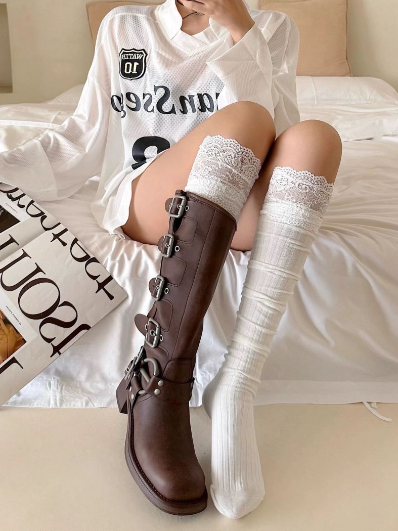 Дамски бели дълги чорапи Alexis #A1294