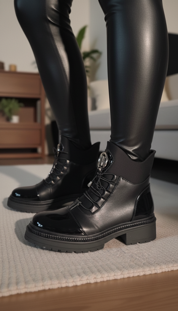 Дамски боти подплатени с пух черни от еко кожа lacuita Nami #23056