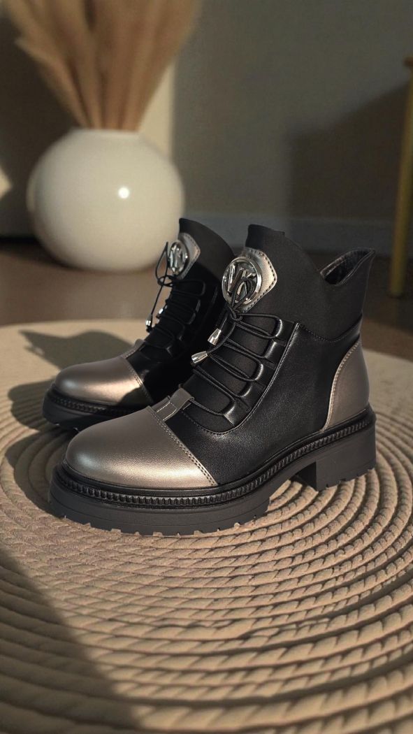 Дамски боти подплатени с пух черни от еко кожа Nami #23054