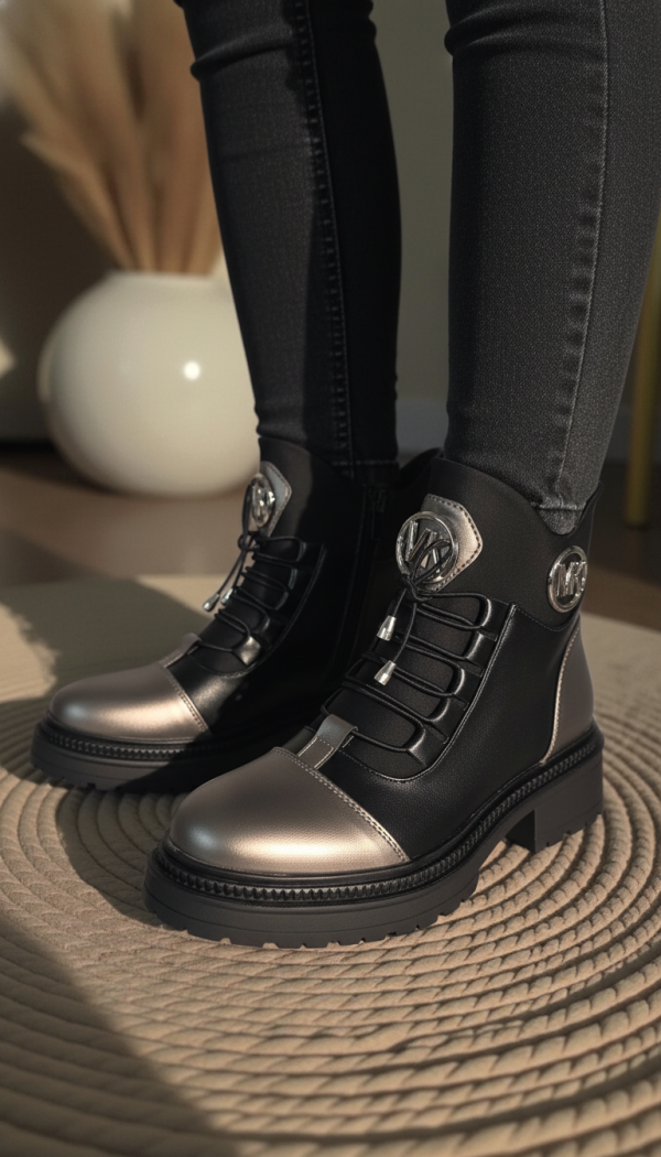 Дамски боти подплатени с пух черни от еко кожа Nami #23054