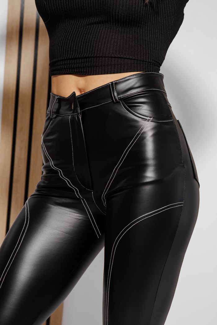 Дамски панталон от еко кожа Karina черен #A1328