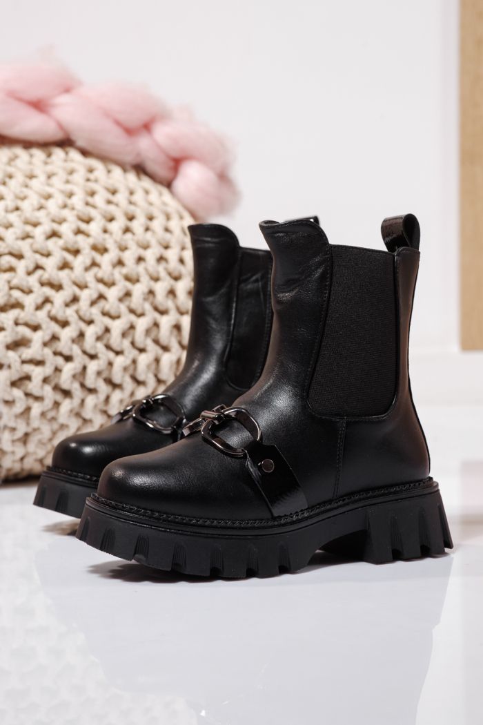 Боти за момичета подплатени с пух черни  от еко кожа Bela #23113