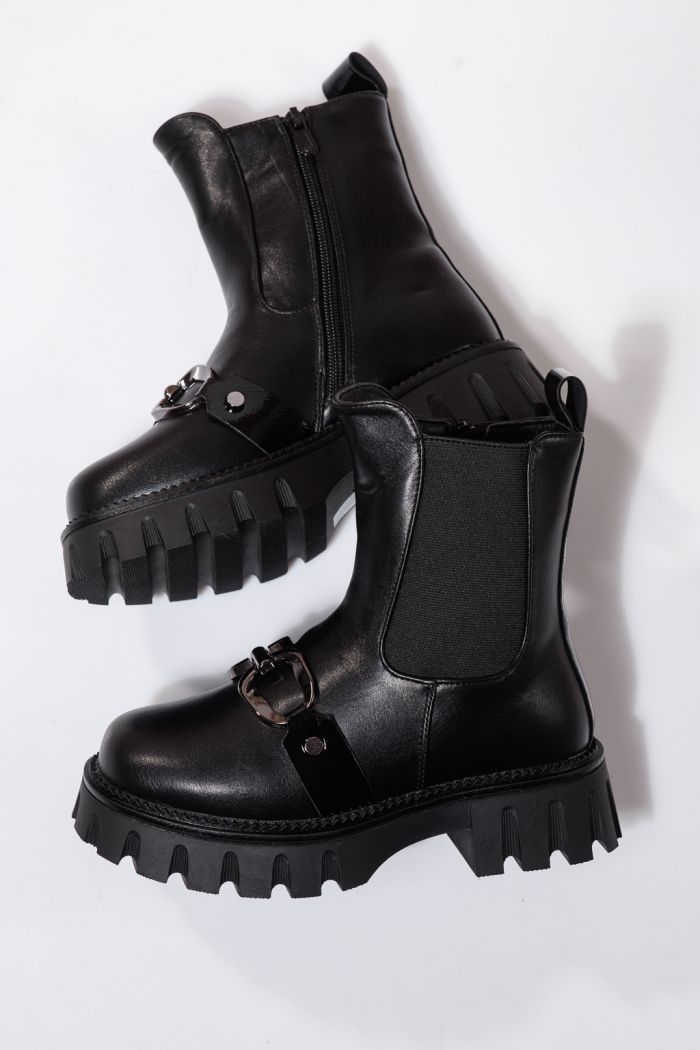 Боти за момичета подплатени с пух черни  от еко кожа Bela #23113