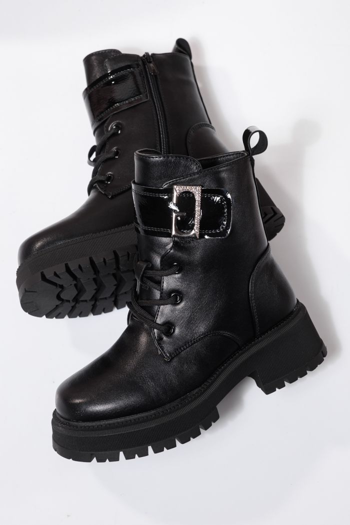 Боти за момичета подплатени с пух черни от еко кожа Alisa #23111