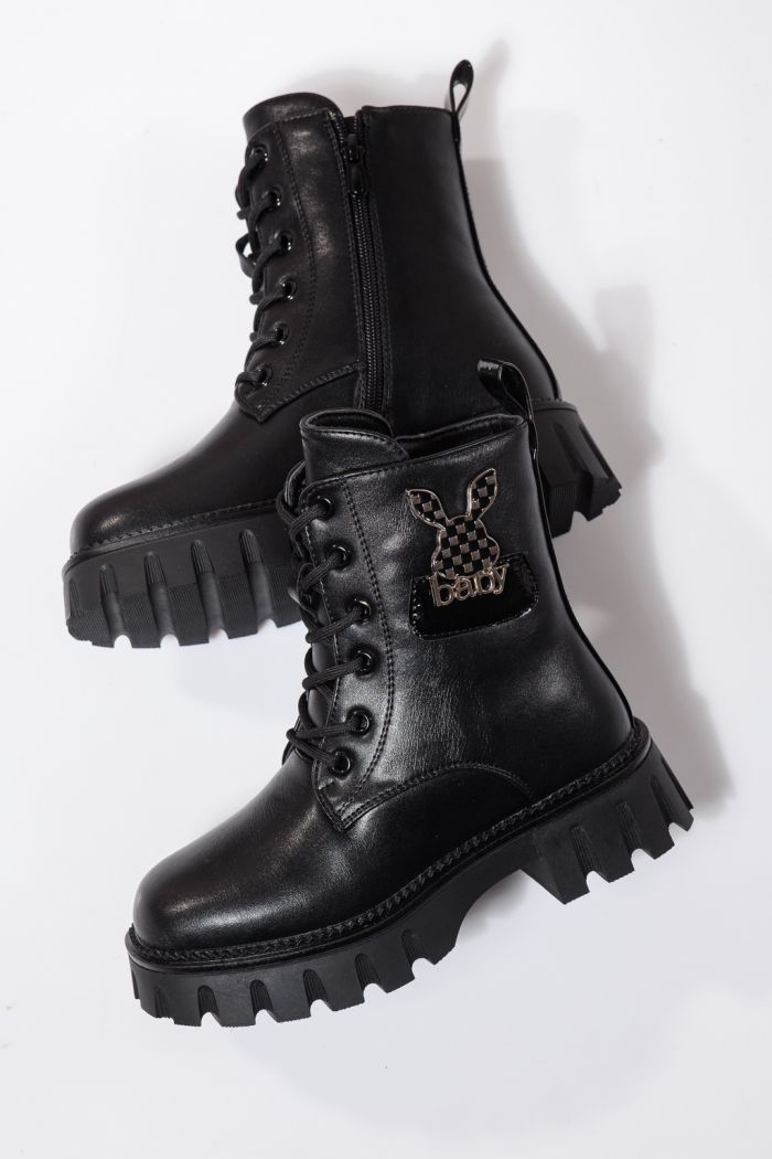 Боти за момичета подплатени с пух черни от еко кожа Aris #23115