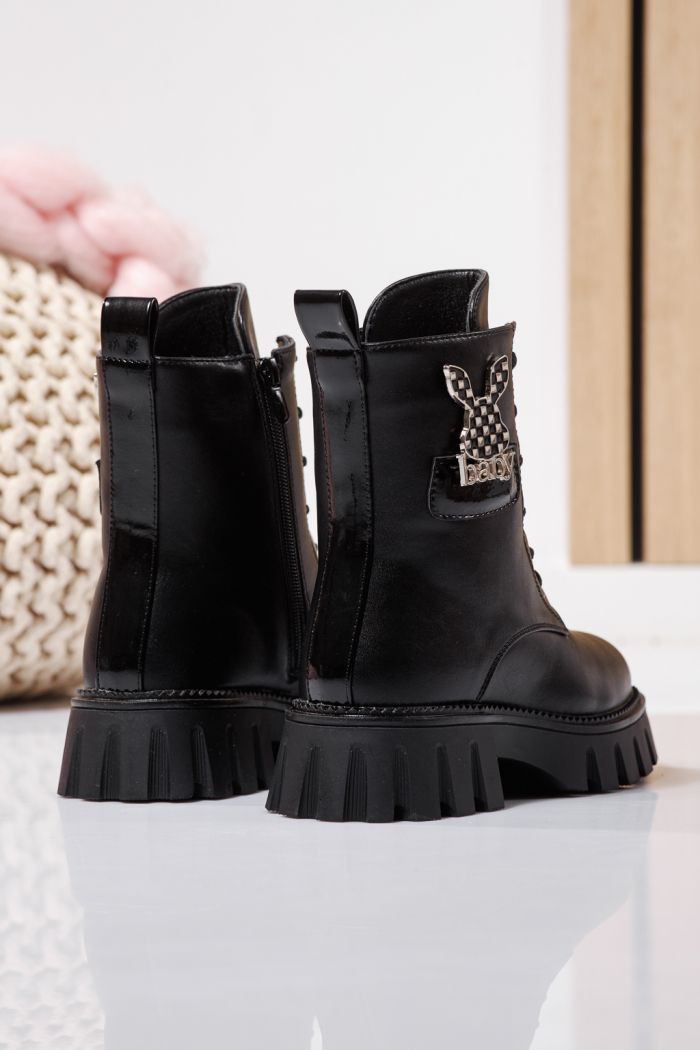 Боти за момичета подплатени с пух черни от еко кожа Aris #23115