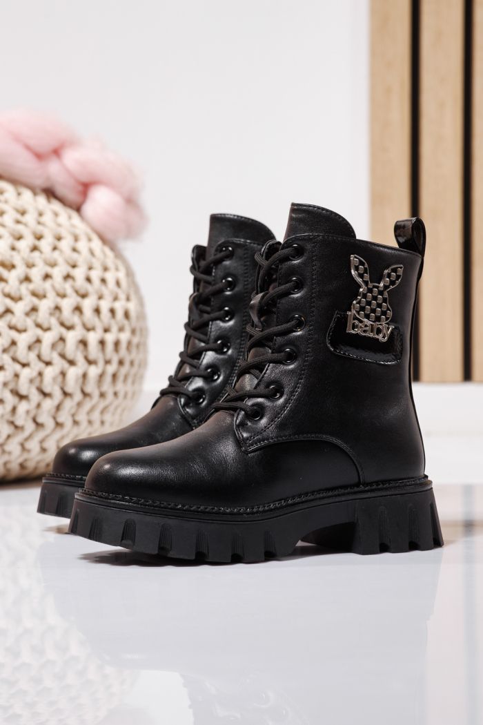 Боти за момичета подплатени с пух черни от еко кожа Aris #23115