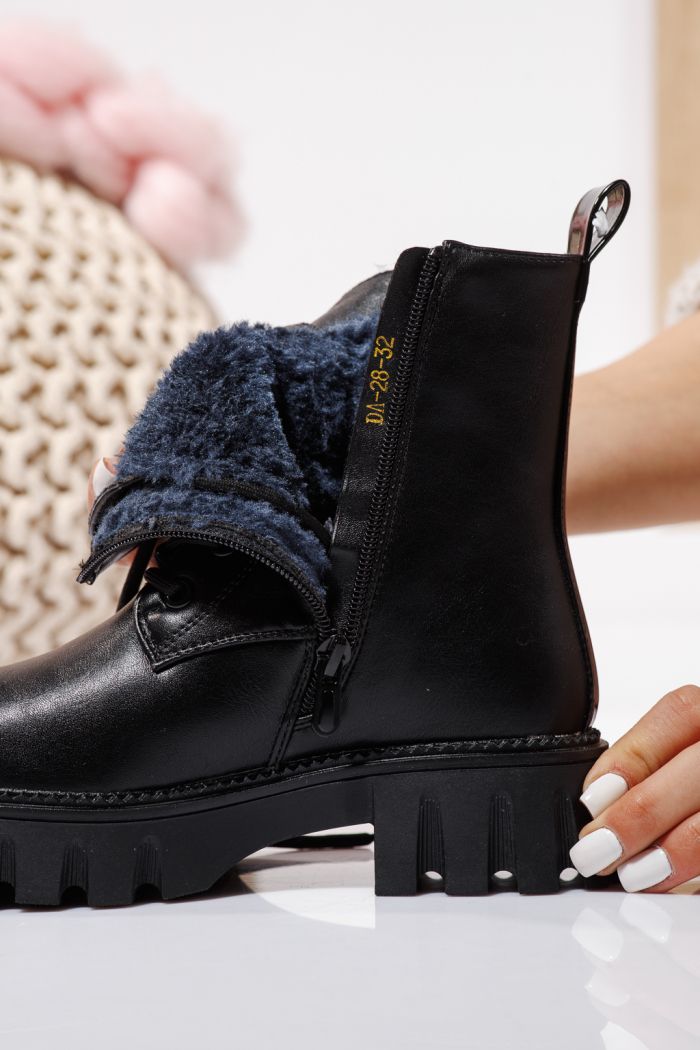 Боти за момичета подплатени с пух черни от еко кожа Aris #23115