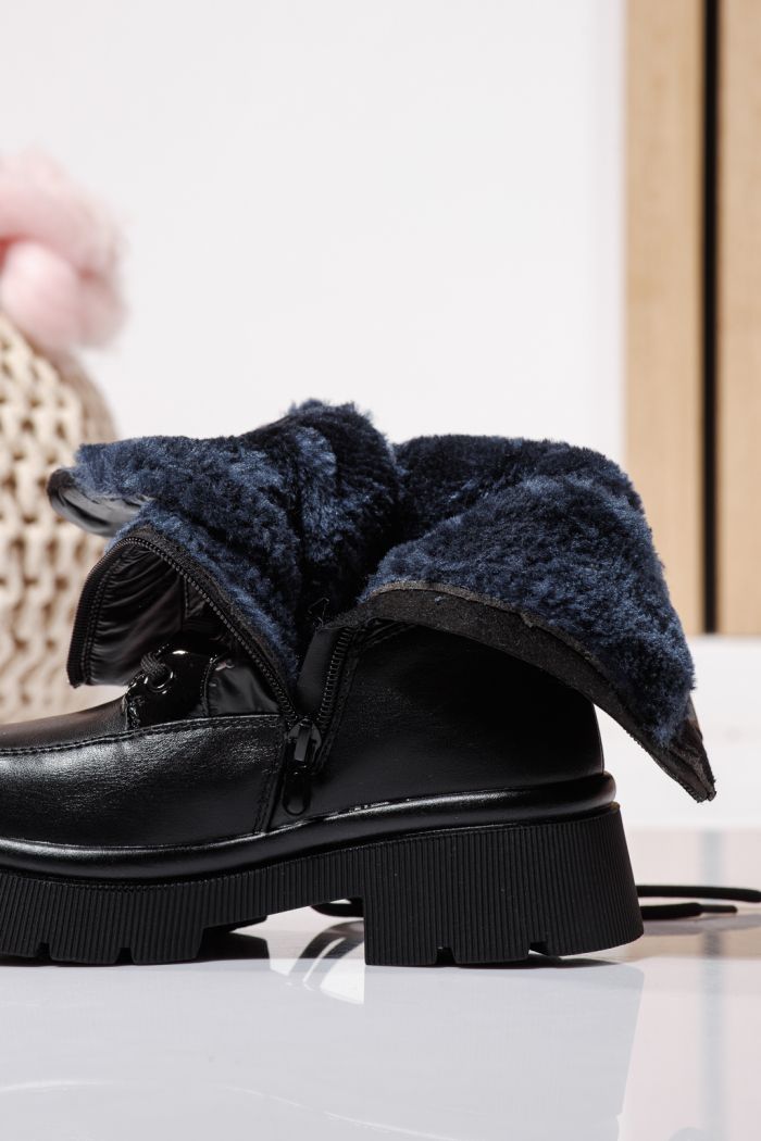 Боти за момичета подплатени с пух черни от еко кожа Dalia #23117