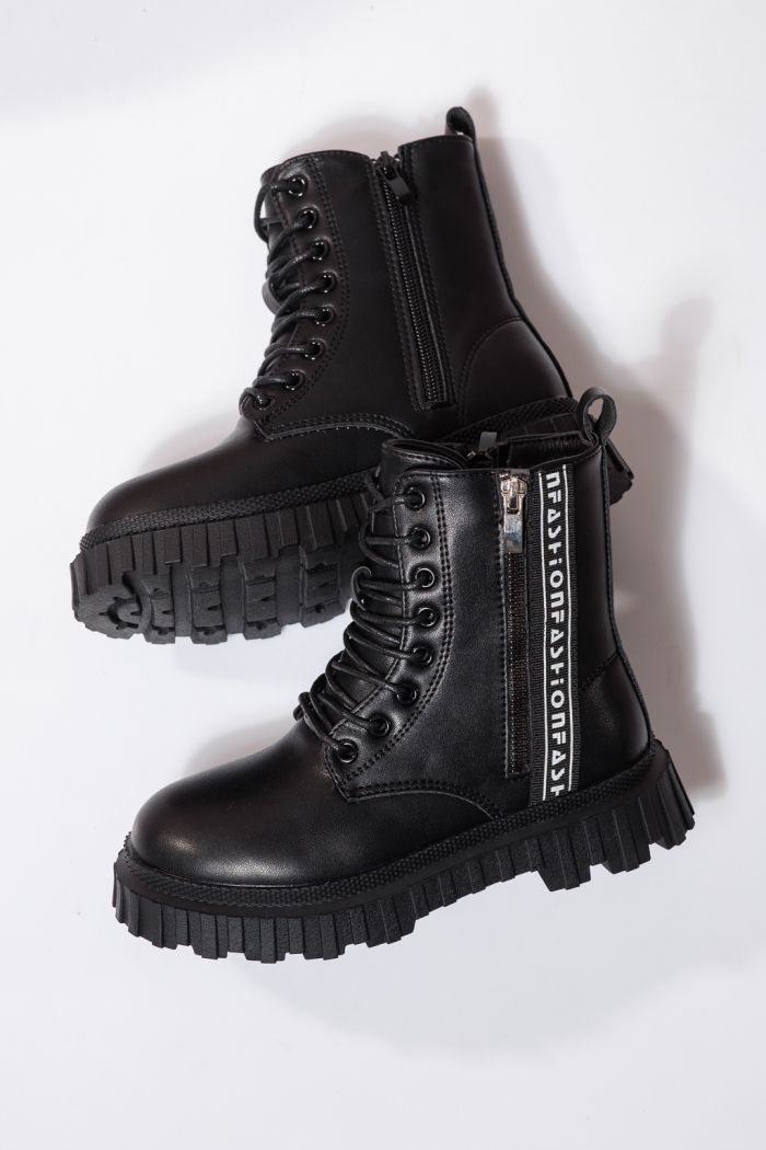 Боти за момичета подплатени с пух черни от еко кожа Elia #23127