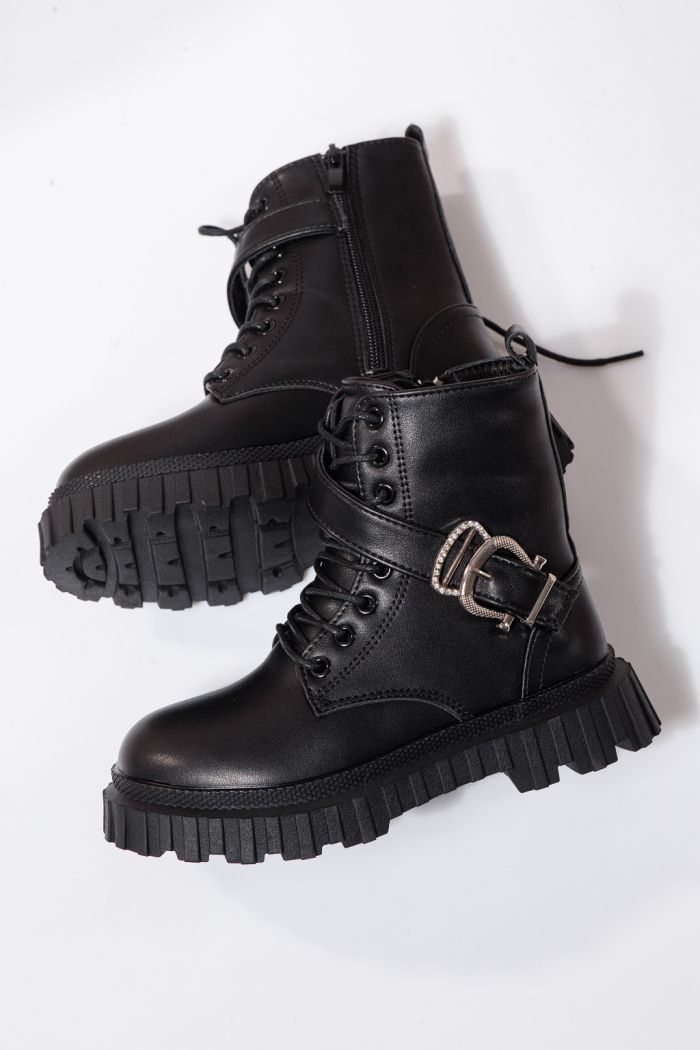 Боти за момичета подплатени с пух черни от еко кожа Edith #23124