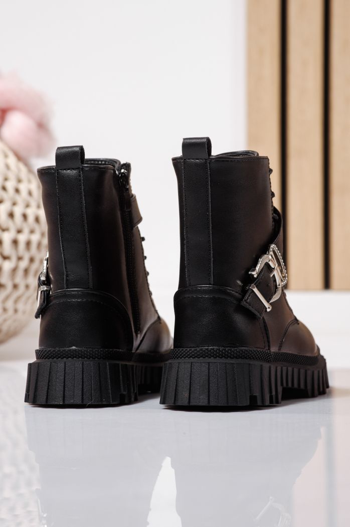 Боти за момичета подплатени с пух черни от еко кожа Edith #23124