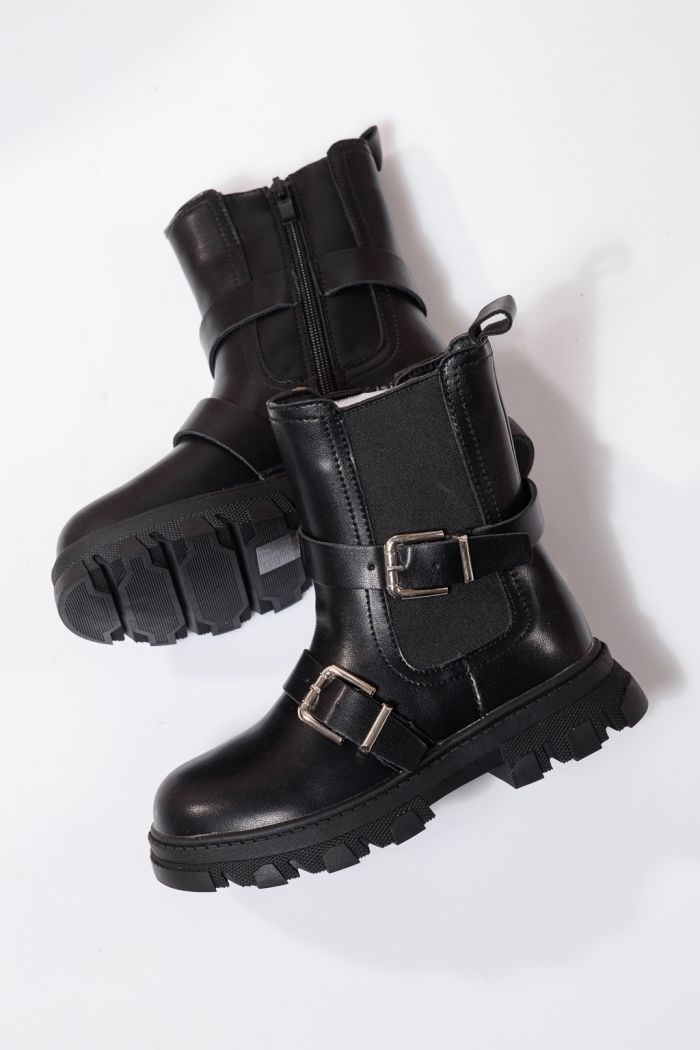 Боти за момичета подплатени с пух черни от еко кожа Marisa #23140