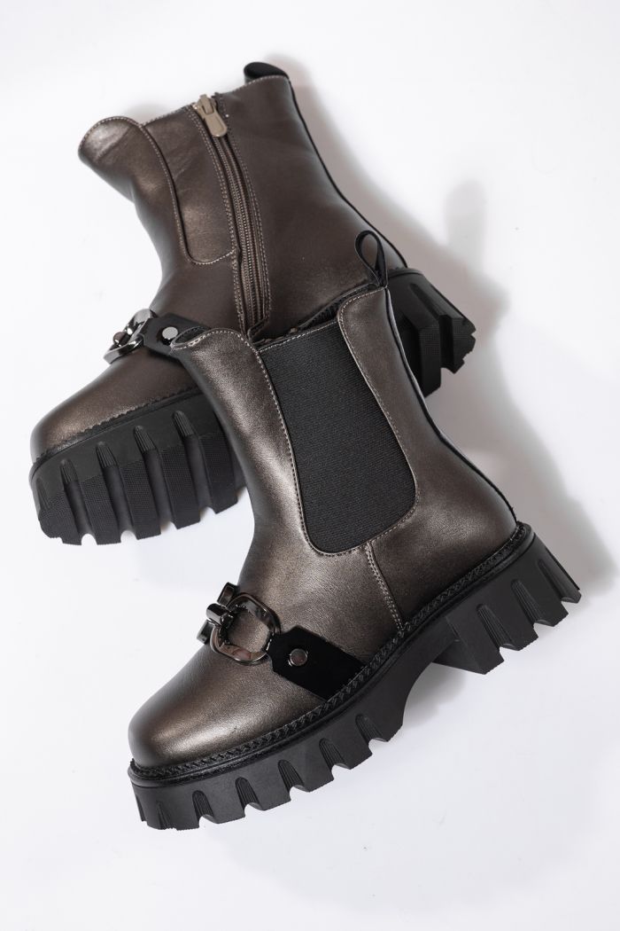 Боти за момичета подплатени с пух сиви от еко кожа Bela #23112