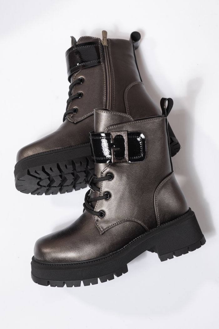 Боти за момичета подплатени с пух сиви от еко кожа Alisa #23110