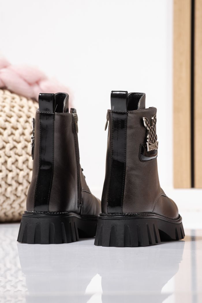 Боти за момичета подплатени с пух сиви от еко кожа Aris #23114